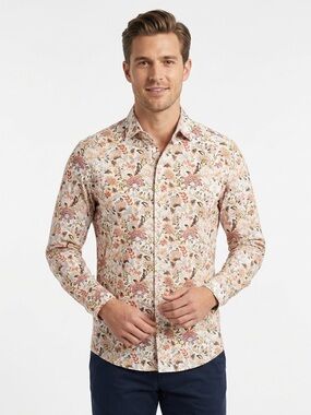 C-LAB NYC Slim Fit Floral Dress Shirt | 4-Way Stretch Performance | Size M 15.5